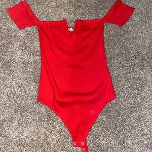 Express Ribbed Red Off the Shoulder Bodysuit